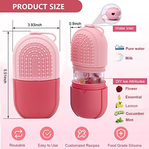 MAYCREATE Ice Face Roller Ice Cube Mold With Cleansing Brush, Anti-Leak Silicone Ice Roller for Face Massage, Beauty Ice Facial Roller for Eliminate Edema, Tighten Skin, Women Skincare Gift (Pink) MAYCREATE Ice Face Roller Ice Cube Mold With Cleansing Brush, Anti-Leak Silicone Ice Roller for Face Massage, Beauty Ice Facial Roller for Eliminate Edema, Tighten Skin, Women Skincare Gift (Pink)